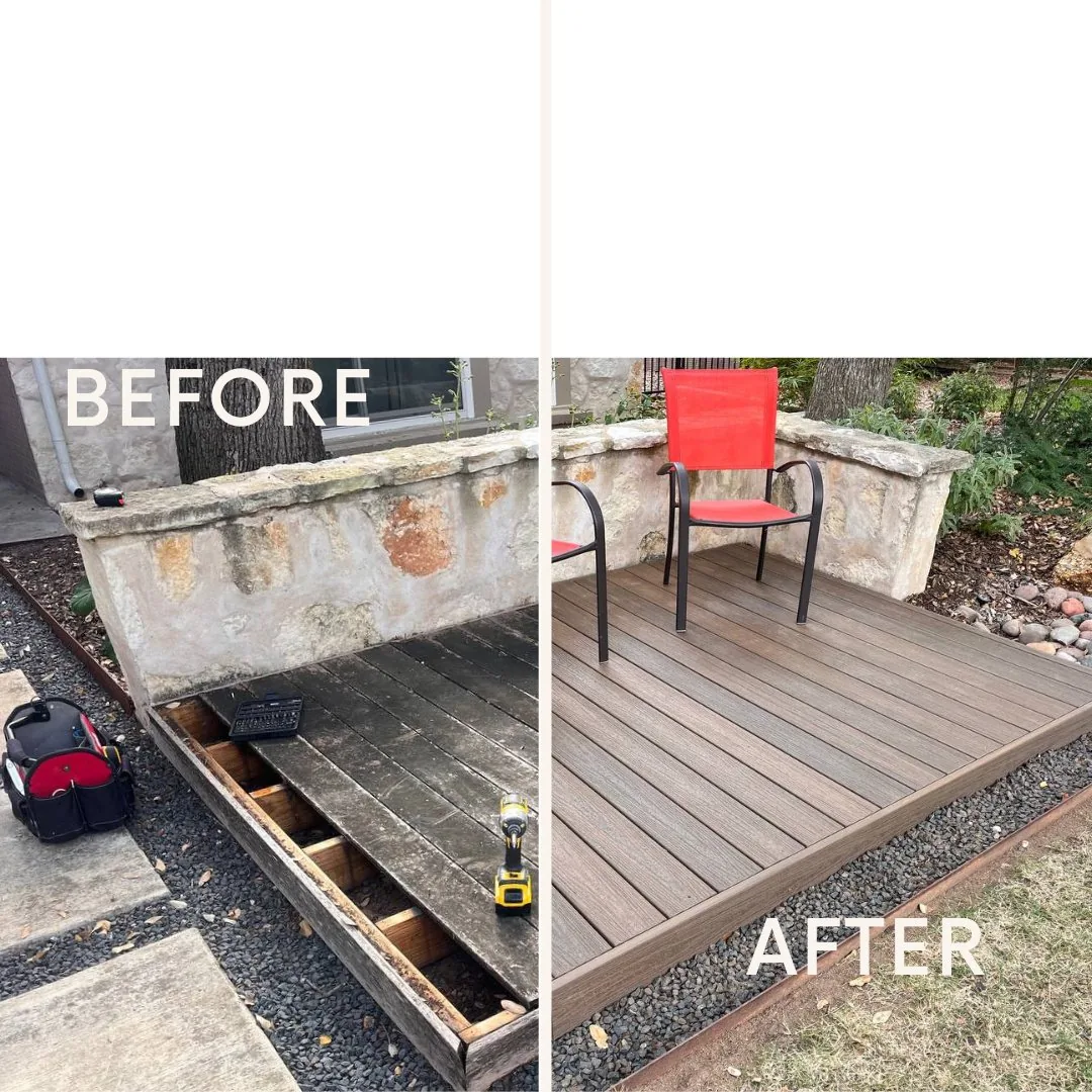 Composite deck board replacement before and after Cedar Park TX