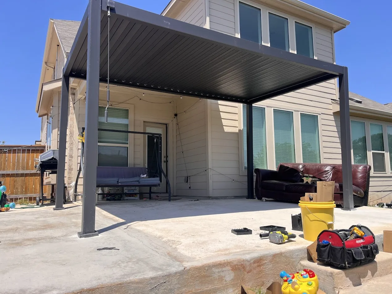Louvered pergola patio cover installation Cedar Park TX