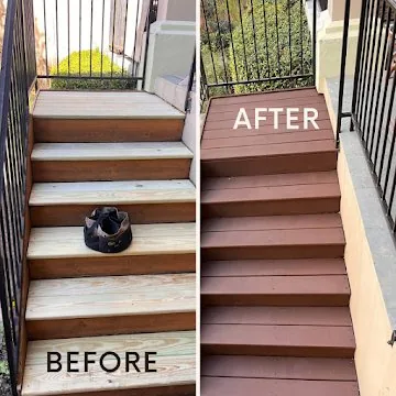 Deck stairs staining before and after Cedar Park TX