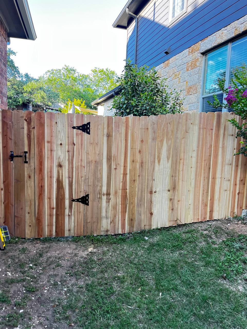 New cedar privacy fence with gate backyard Cedar Park TX