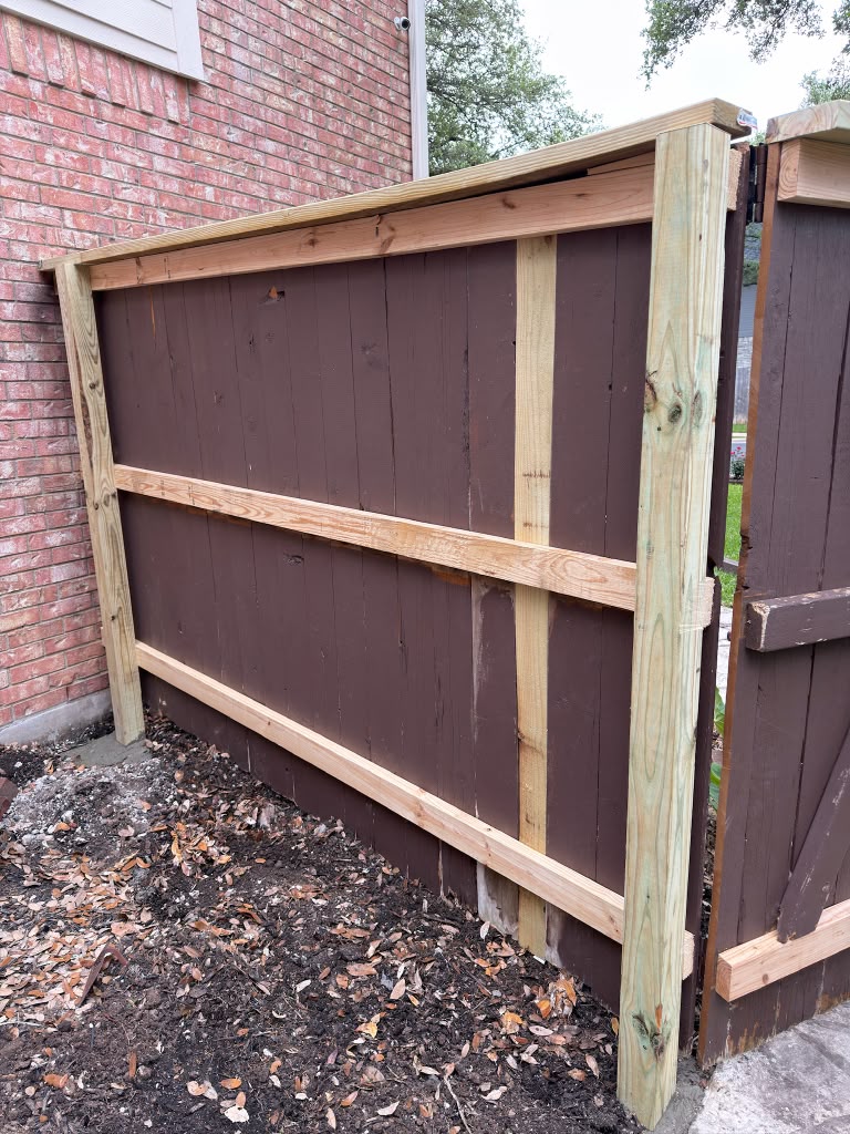 Wood fence frame rail and post repair reinforcement Cedar Park TX